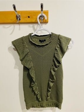 Olive Green Ruffle Knit Top
